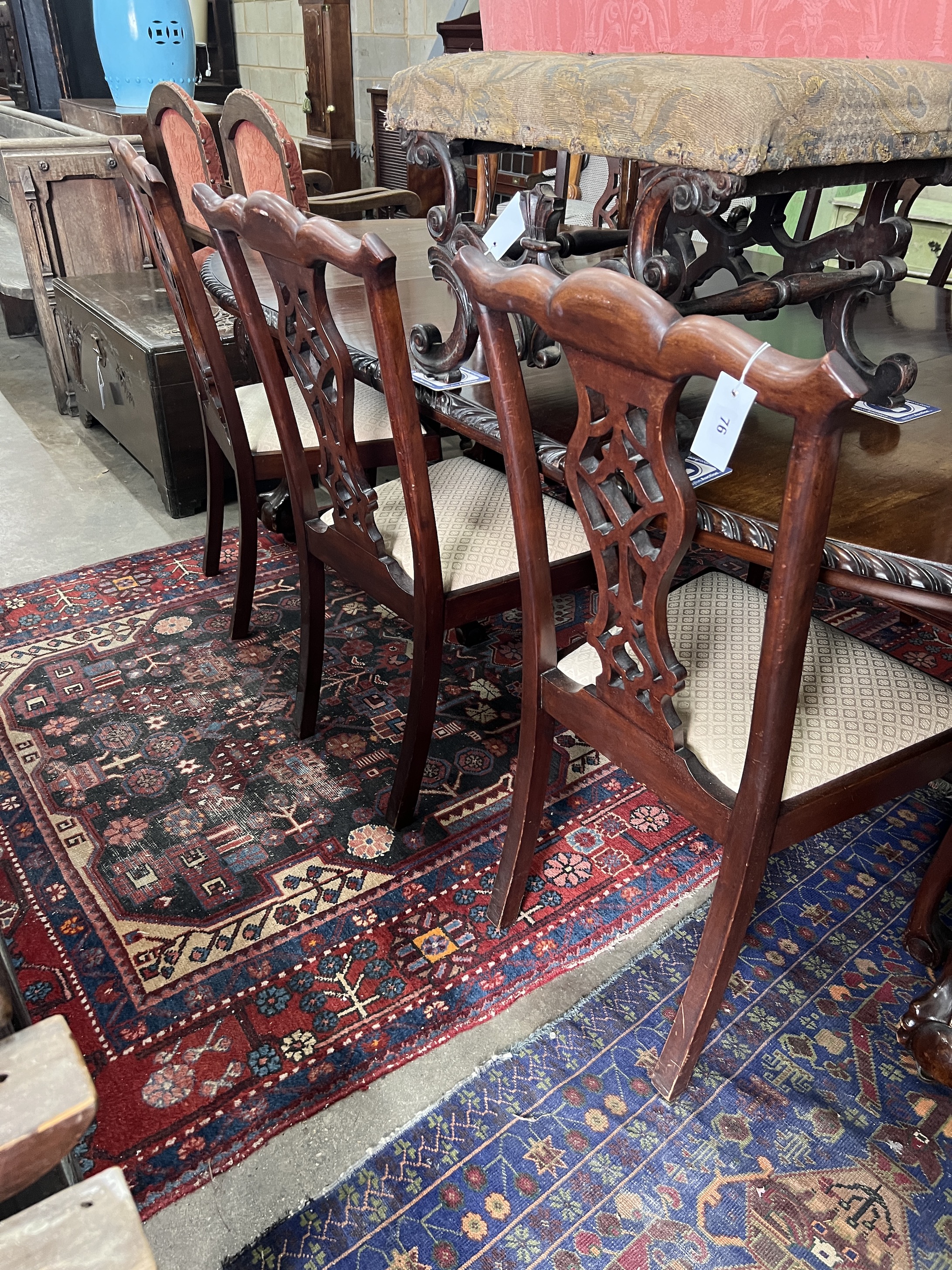 A set of six Chippendale style mahogany dining chairs